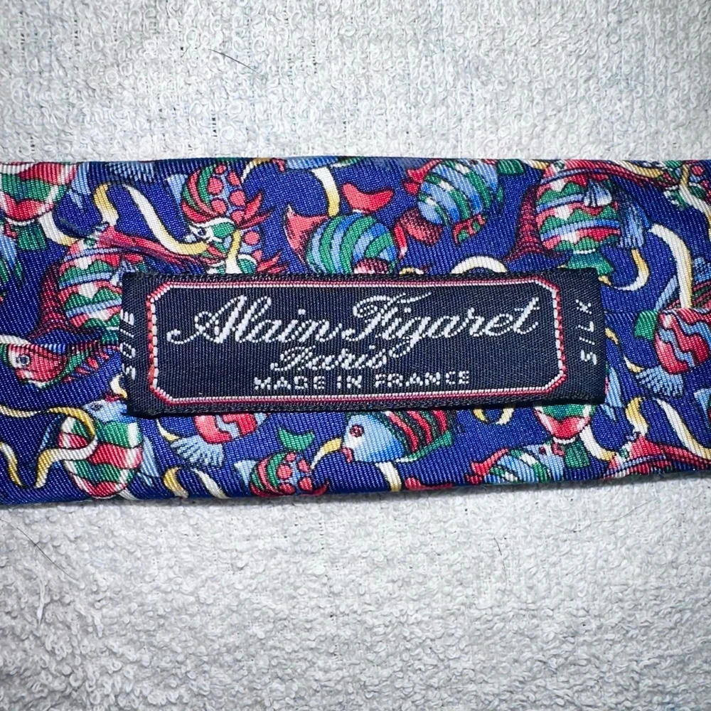 NWOT Men’s Alain Figaret Fish Nautical Theme Hand Made Necktie Paris France